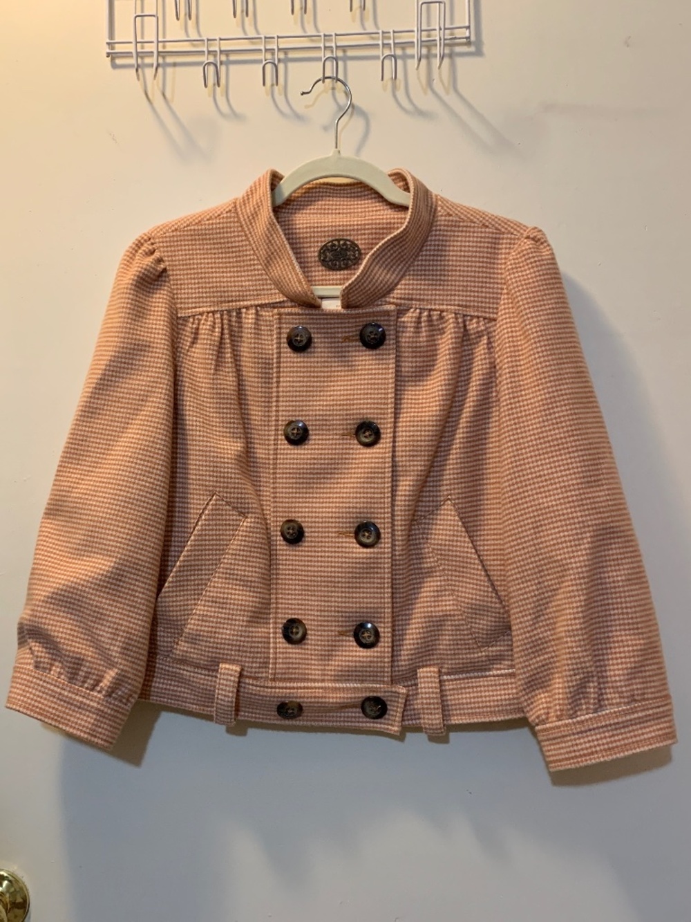Anthropologie Idra Earhart Houndstooth Double Breasted Bomber Jacket - Size 12